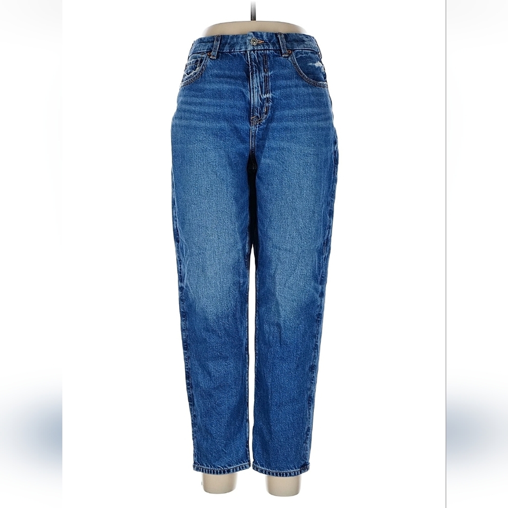 Classic Blue Strigid Straight Leg Mom Jeans
